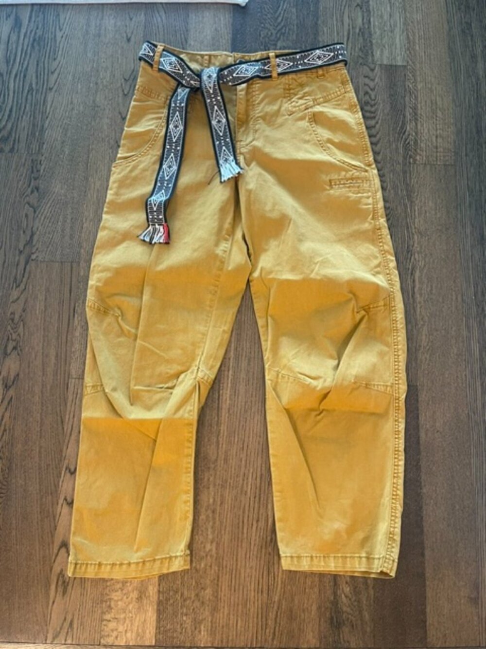 Anthropologie Mustard Yellow Belted Utility Cargo Pants Size 26 EUC